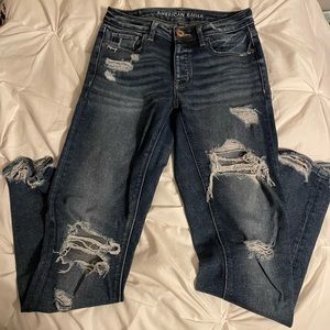 American Eagle Dark Wash Ripped Jeans, Size: US 00 Regular